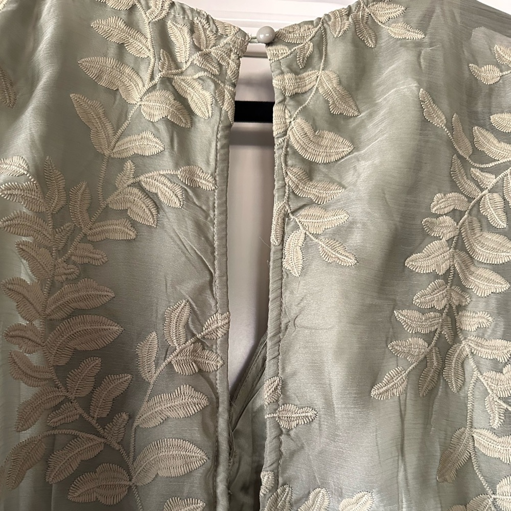 Saints + Secrets Embroidered Ruffle Mini Dress Sage Green, Size M - Picture 8 of 11